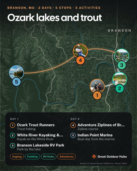 Adventure Card: Ozark lakes and trout, Branson, MO