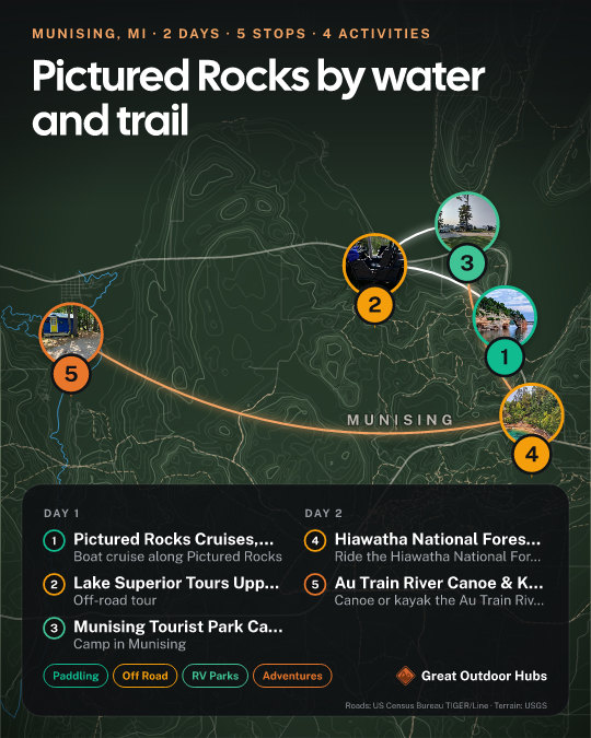 Adventure Card: Pictured Rocks by water and trail, Munising, MI