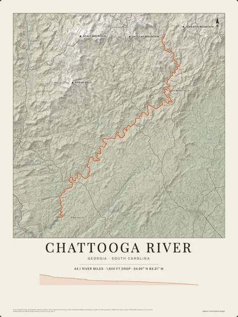 A cream poster of Chattooga River, Georgia · South Carolina