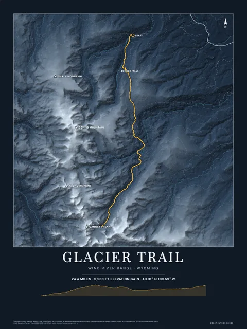 A midnight poster of Glacier Trail, Wind River Range · Wyoming