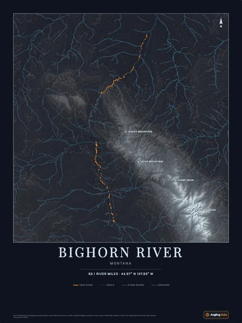 A poster of Bighorn River, Montana, drawn over the terrain
