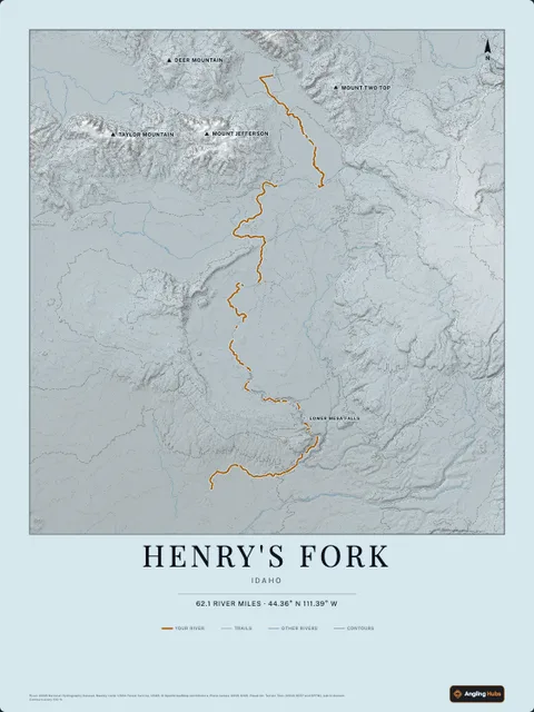 A poster of Henry's Fork, Idaho, drawn over the terrain
