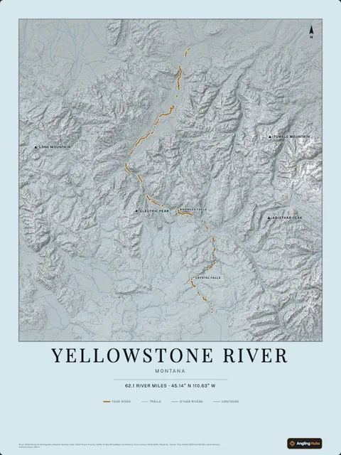 A poster of Yellowstone River, Montana, drawn over the terrain