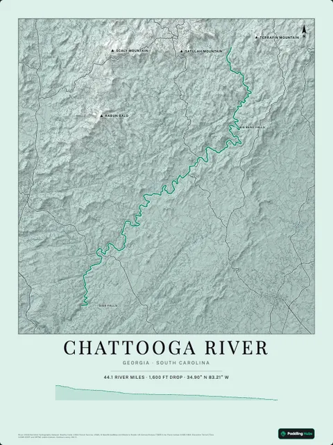 A poster of Chattooga River, Georgia · South Carolina, drawn over the terrain