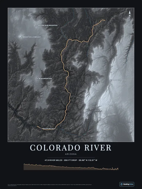 A poster of Colorado River, Arizona, drawn over the terrain