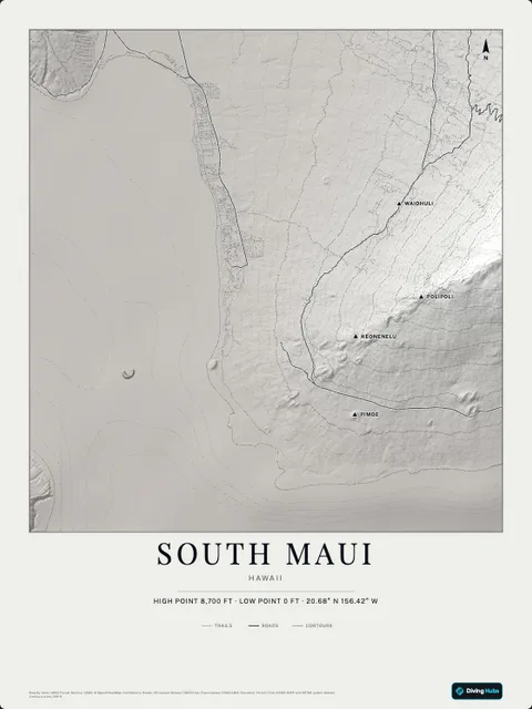 A poster of South Maui, Hawaii, drawn over the terrain