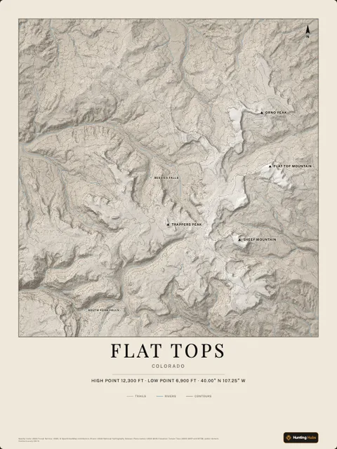 A poster of Flat Tops, Colorado, drawn over the terrain