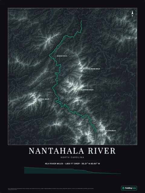 A poster of Nantahala River, North Carolina, drawn over the terrain