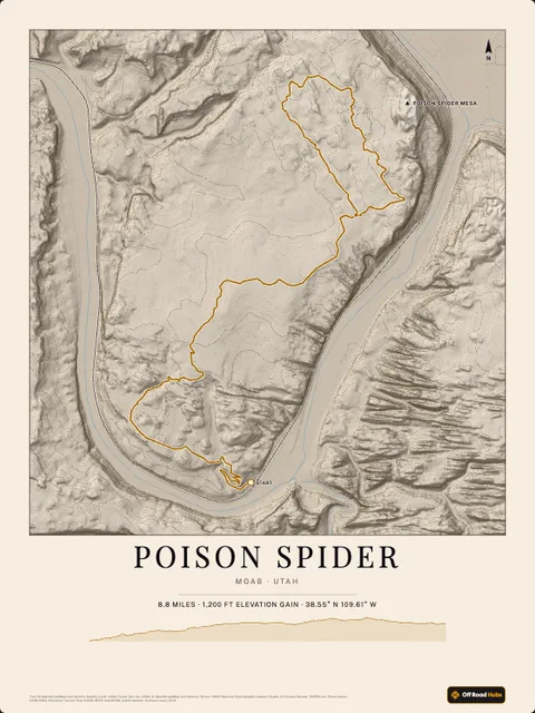 A poster of Poison Spider, Moab · Utah, drawn over the terrain