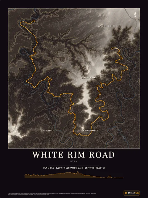 A poster of White Rim Road, Utah, drawn over the terrain