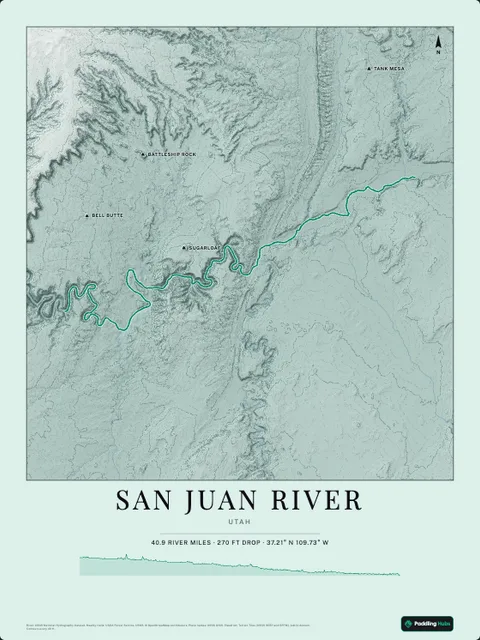 A poster of San Juan River, Utah, drawn over the terrain