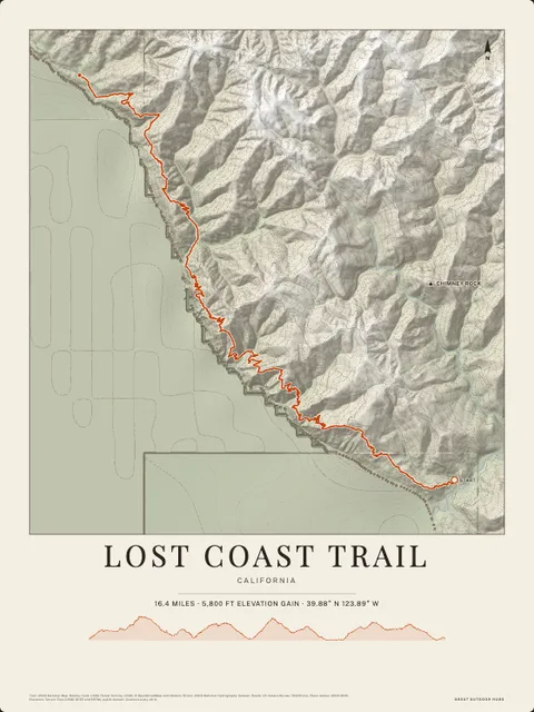 A cream poster of Lost Coast Trail, California