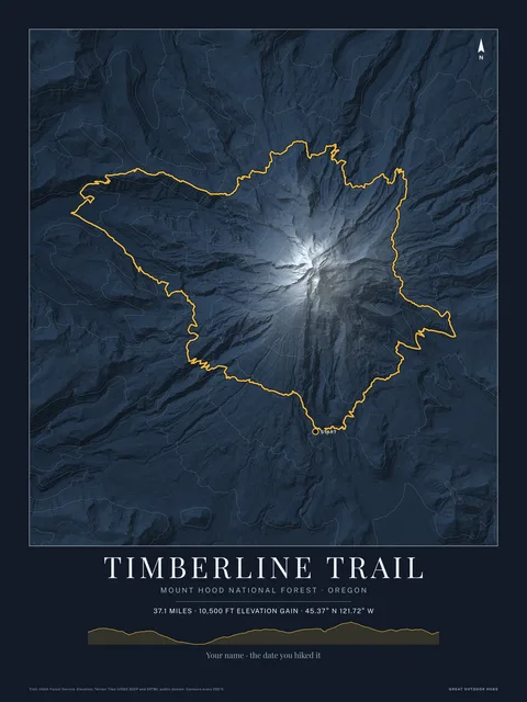 A trail poster of the Timberline Trail around Mount Hood